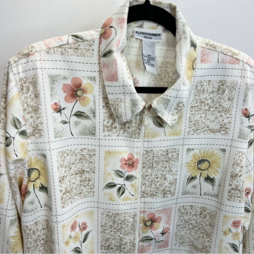 Vintage Alfred Dunner cream floral bomber jacket 16P - Picture 6 of 14